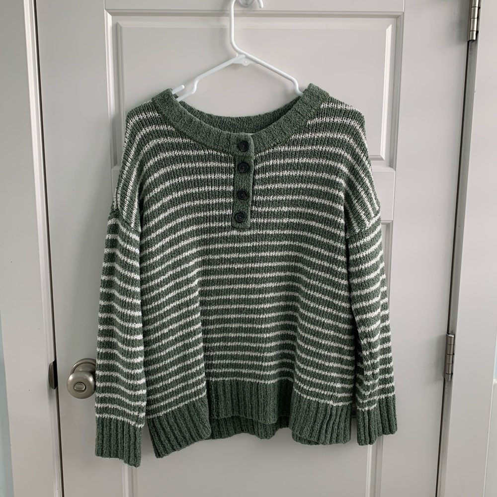 AE green striped sweater
